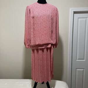 Vintage 70s Drop Waist Skirt Suit Pleated Red White In The Mood Sz 10 Retro